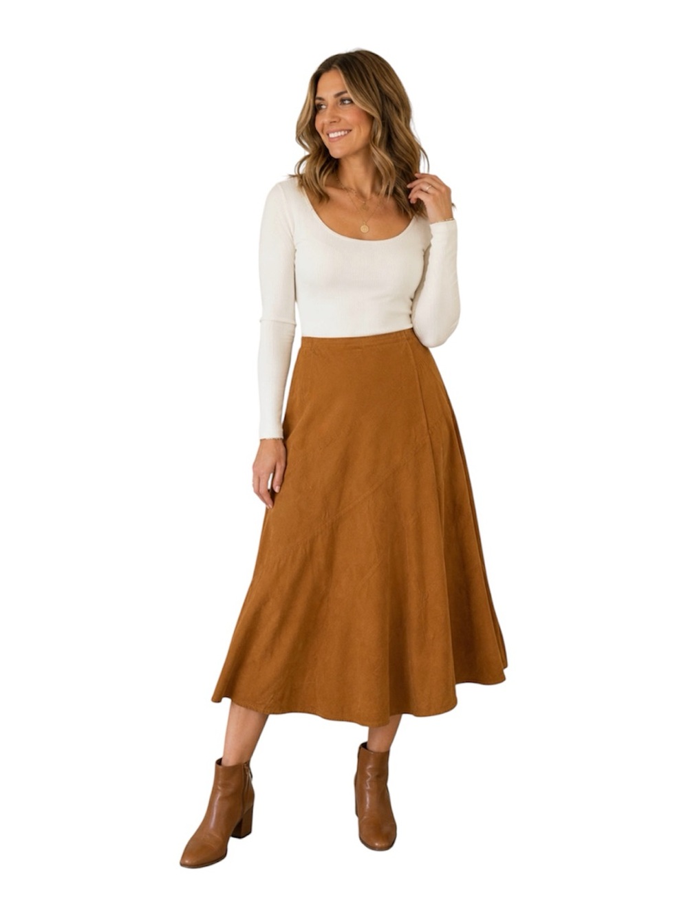 JM Collection Carmel Brown Corduroy A-Line Maxi Skirt Stretch Vintage
